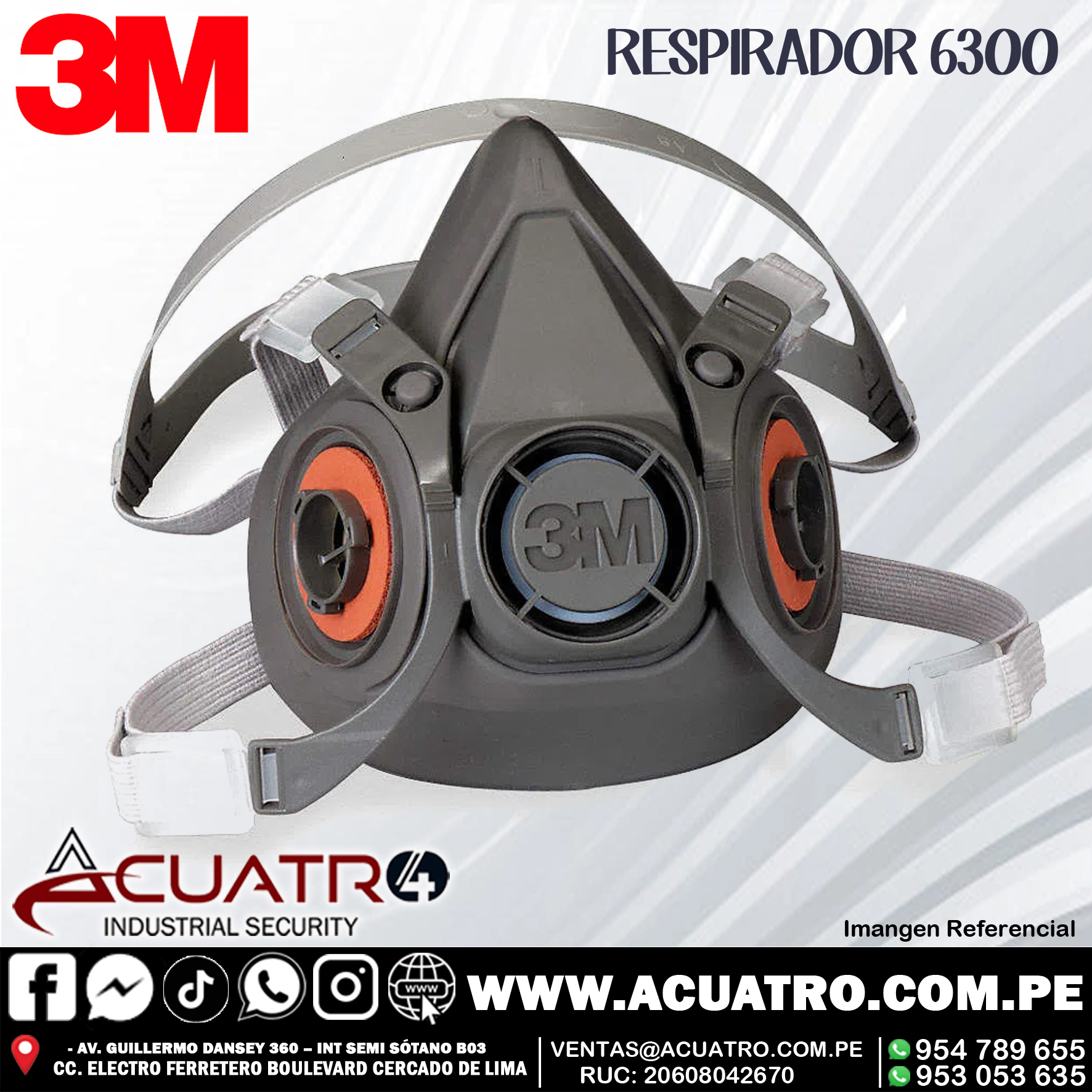 6300.jpg RESPIRADOR DE MEDIA CARA SERIE 6300 TALLA (L) DE CAUCHO 3M - Image 1