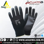 GUANTES DE HILO NEGRO CON PALMA PU ( POLIURETANO ) MARCA SEGPRO