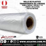 ROLLO DE PLASTICO TRANSPARENTE DE 4 MICRAS DOBLE ANCHO 1 METRO Y 1/2 ( MEDIO ) DE ALTURA QUE ABRE A 3 MTS  POR 50 METROS