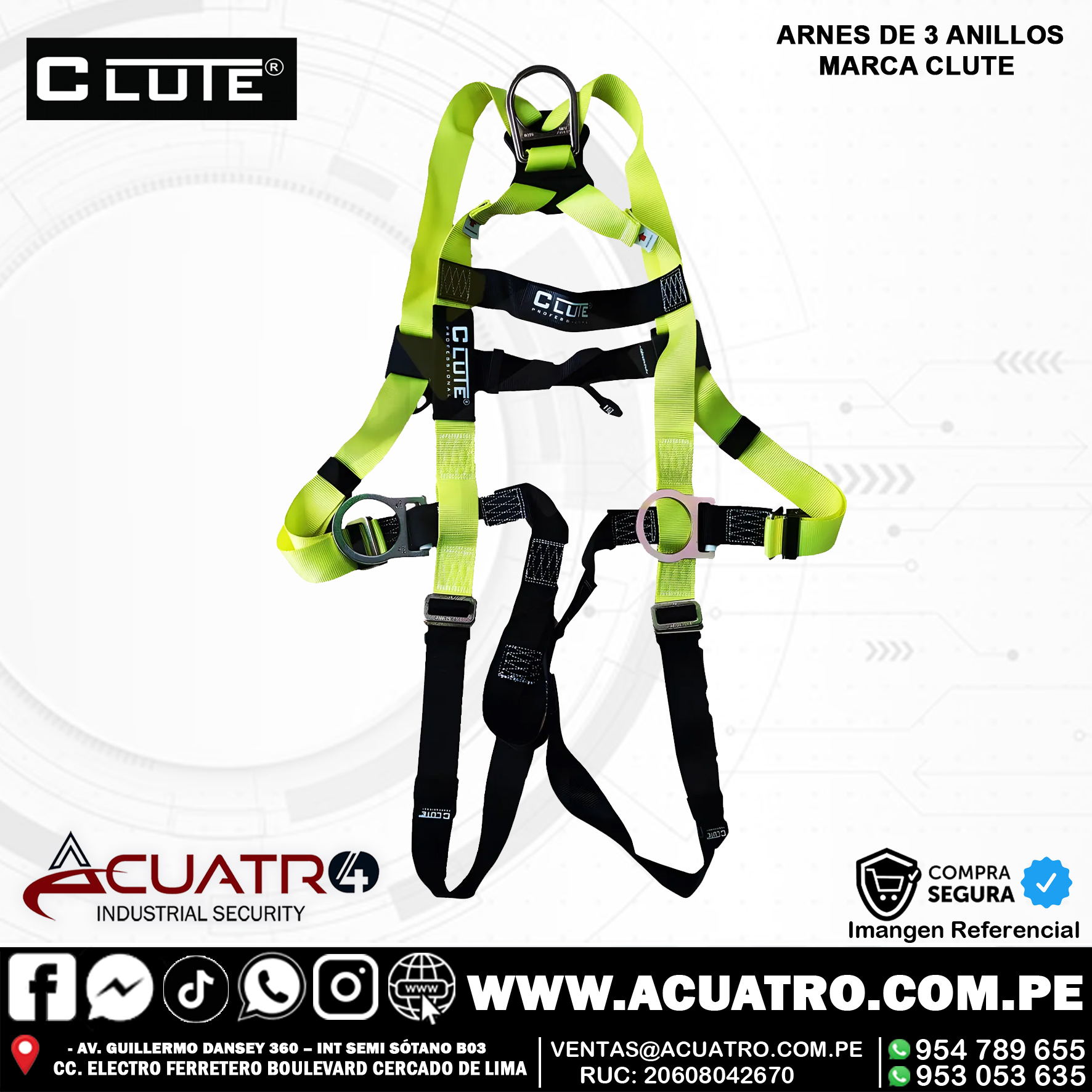 ARNES CLUTE ARNÉS DE SEGURIDAD DE 3 ANILLOS MAS LINEA DE VIDA EN LA MARCA CLUTE - Imagen 1