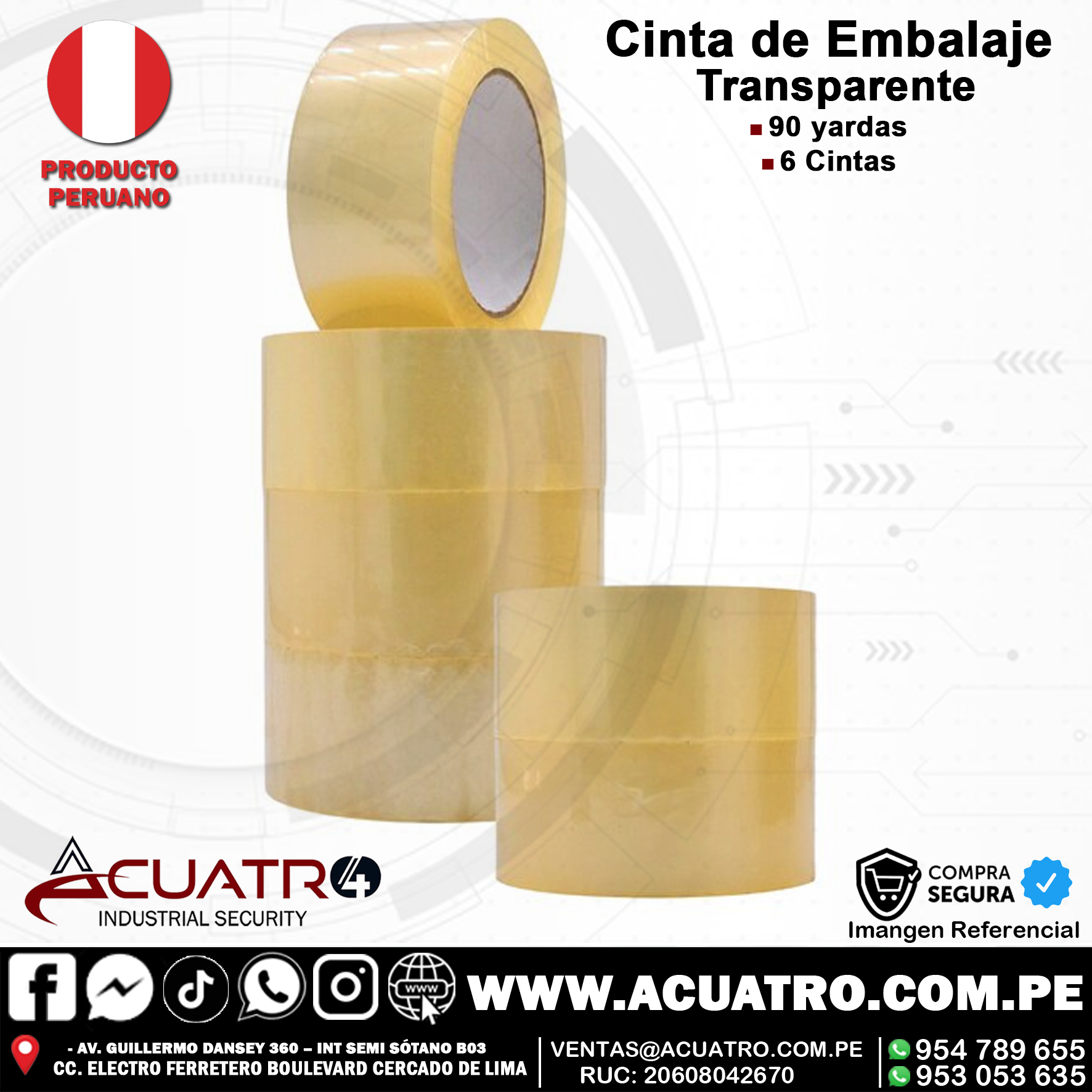 cintas de embalaje ROLLO DE CINTA DE EMBALAJE TRANSPARENTE DE 90 YARDAS PAQUETE DE 6 UNIDADES - Imagen 1