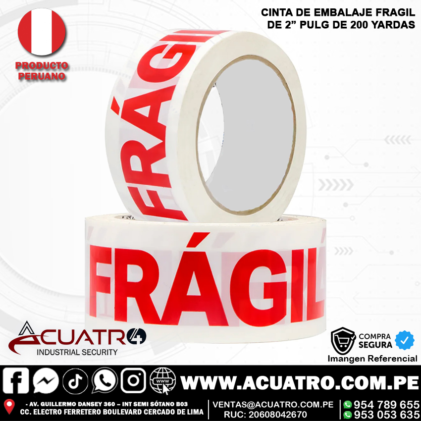 200 yardas CINTA DE EMBALAJE FRÁGIL 2" PULG X 200 YARDAS CAJA POR 72 UNIDADES - Imagen 1