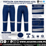 PANTALON JEAN PROCESADO DE 14 ONZA CON CINTA REFLECTIVA  DE 2 PULG COREANA