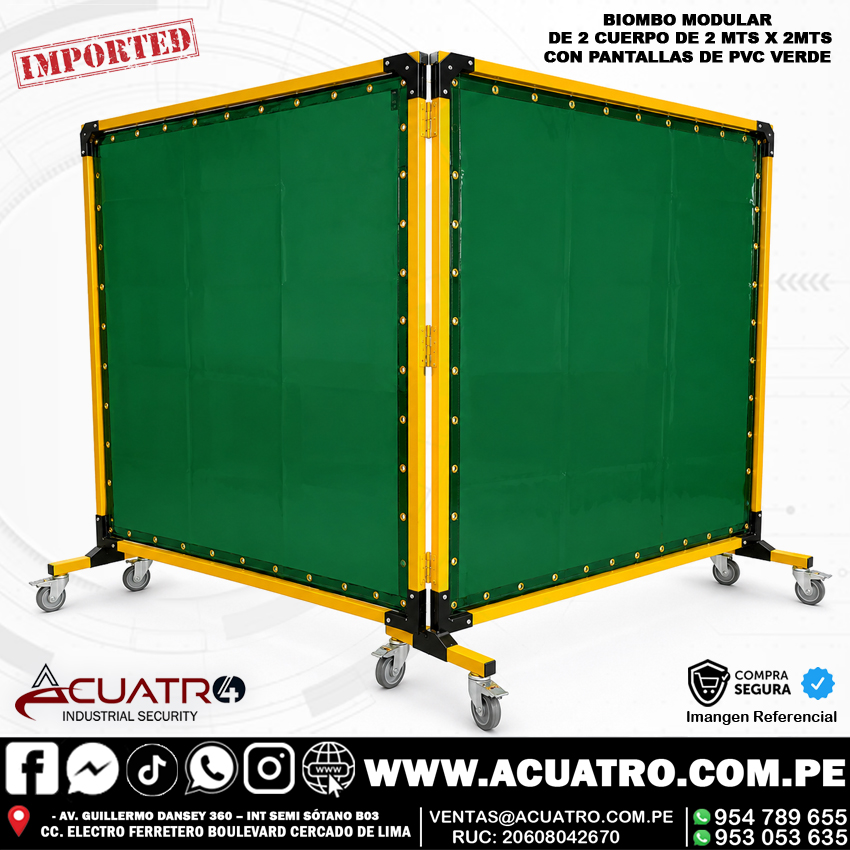BIOMBO DE 2 CUERPO BIOMBO MODULAR DE 2 CUERPOS DE 2 MTS POR 2 MTS PANTALLA DE PVC VERDE TRANSLUCIDO ULTRAFLEX 3007 - Imagen 1
