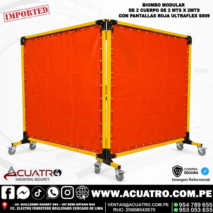 BIOMBO ROJO 2 CUERPO BIOMBO MODULAR DE 2 CUERPOS DE 2 MTS POR 2 MTS PANTALLA ROJA ULTRAFLEX 6009 - Imagen 1