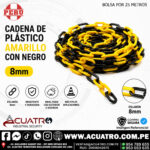 CADENA DE PVC DE 8mm EN COLOR AMARILLO CON NEGRO BOLSA DE 25 MTS NACIONAL