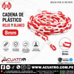 CADENA DE PVC DE 8mm EN COLOR ROJO CON BLANCO BOLSA DE 25 MTS NACIONAL