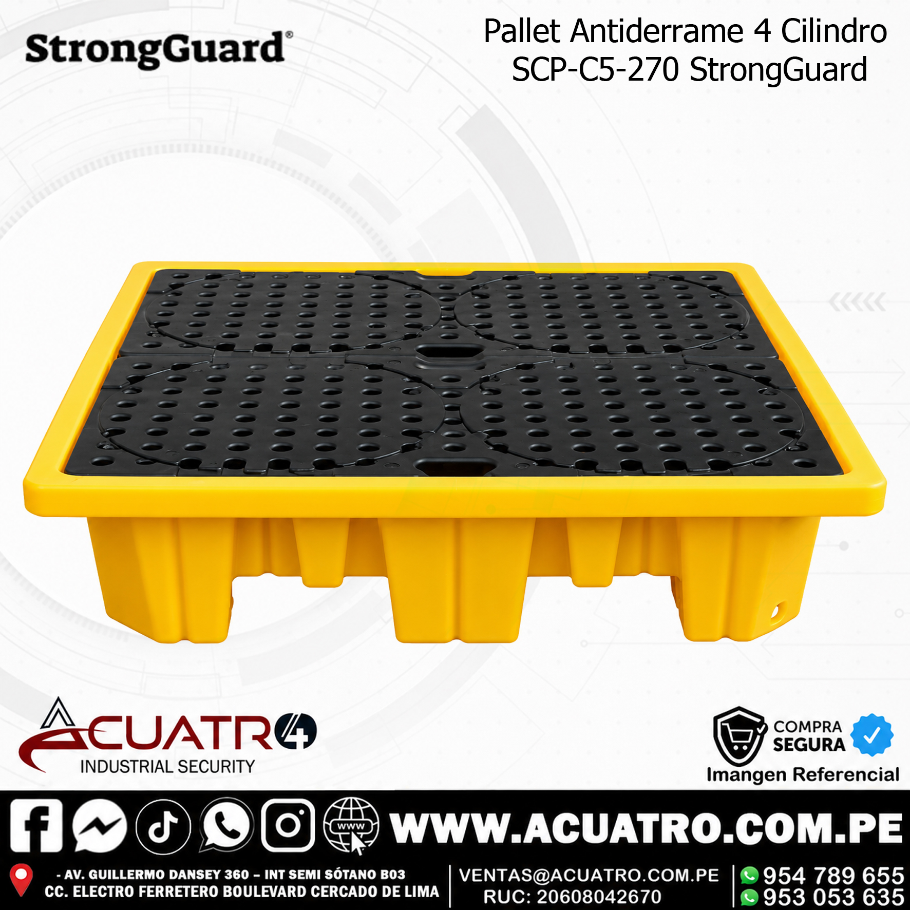 25 PALLET ANTIDERRAME DE 4 CILINDRO CAPACIDAD DE 220 LITROS SCP-C5-270 MARCA STRONg-GUARD ( CARGA ESTÁTICA 2600 KG ) - Image 1
