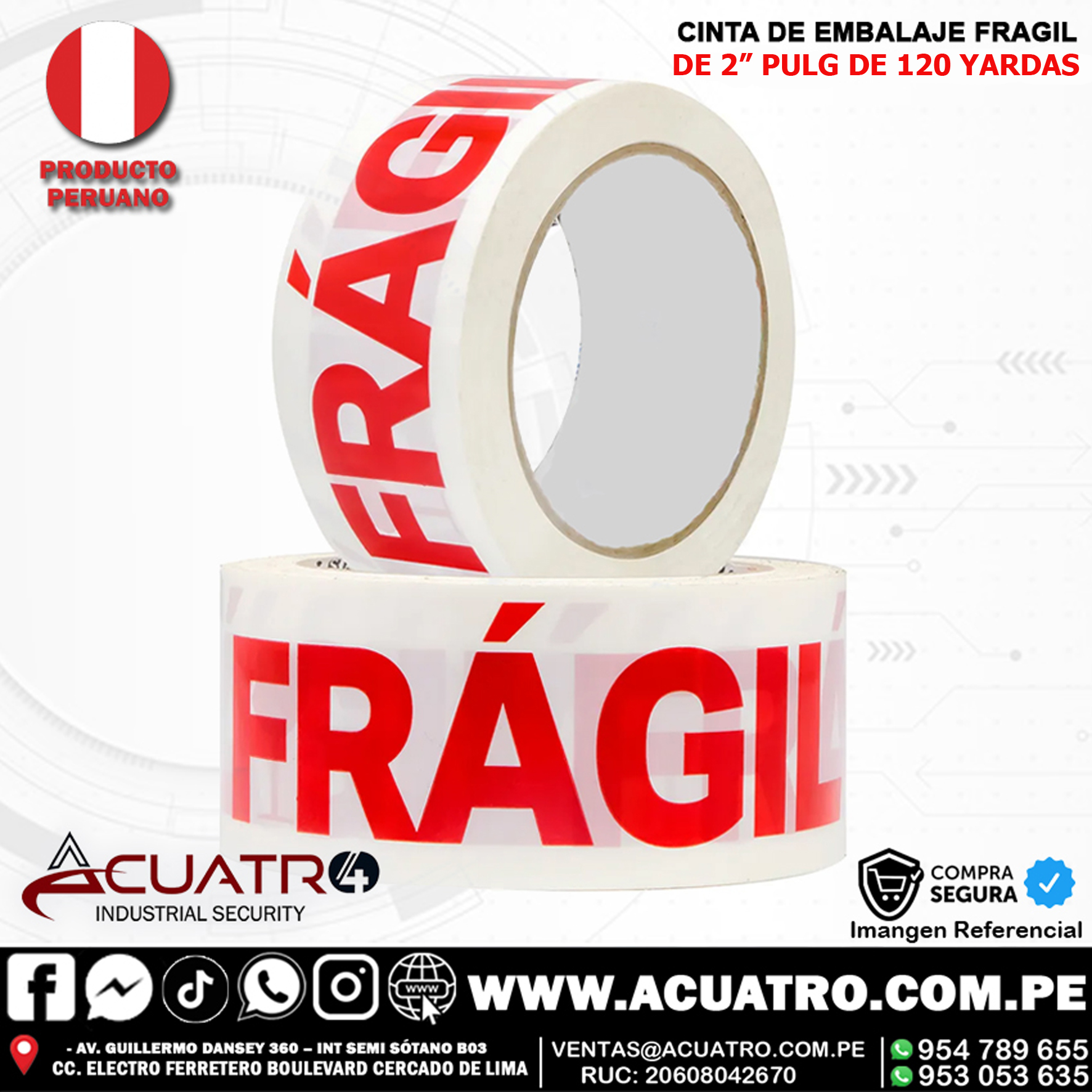 267 CINTA DE EMBALAJE FRÁGIL 2″ PULG X 120 YARDAS CAJA POR 72 UNIDADES - Imagen 1
