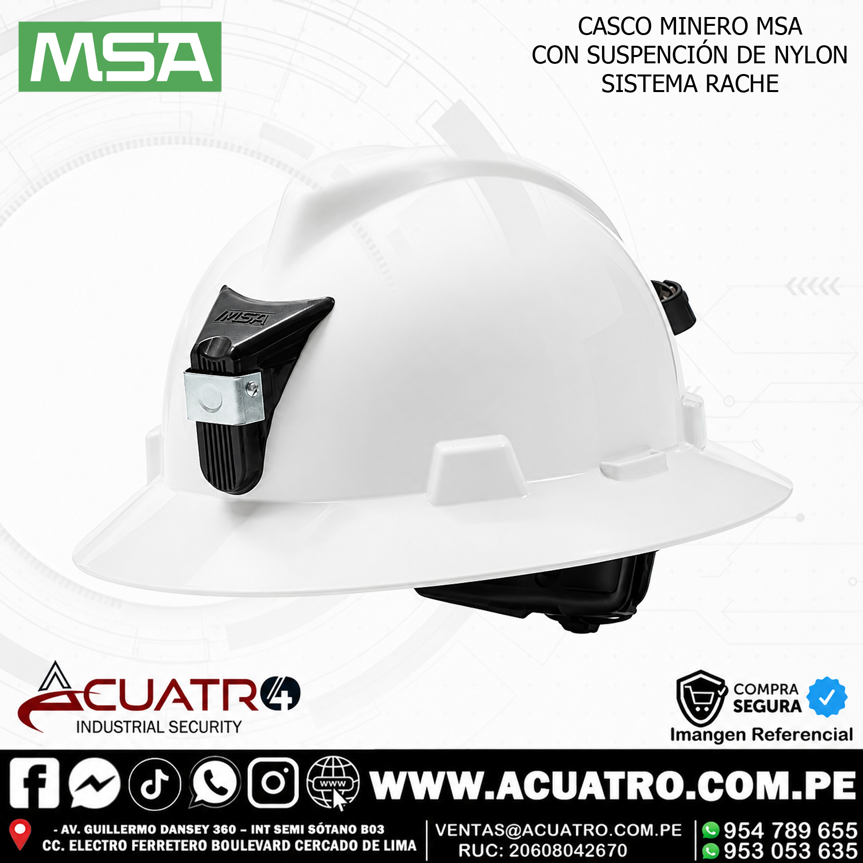280 CASCO MINERO CON SUSPENCION DE NYLON SISTEMA RACHE EN LA MARCA MSA - Image 1