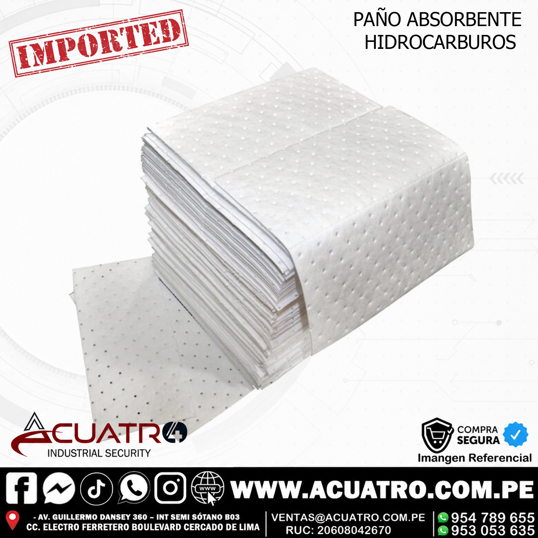 30 PAÑO ABSORBENTE HIDROCARBUROS EXTRA PESADO IMPORTADO COLOR BLANCO - Image 1