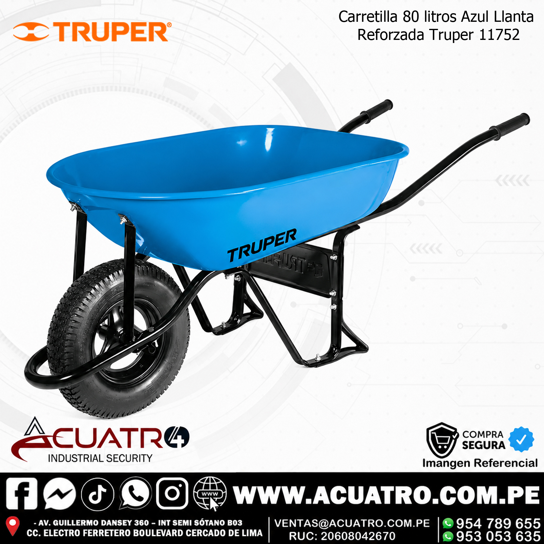 298 CARRETILLA TRUPER AZUL DE 80 LITROS LLANTA NEUMATICA REFORZADA - Imagen 1