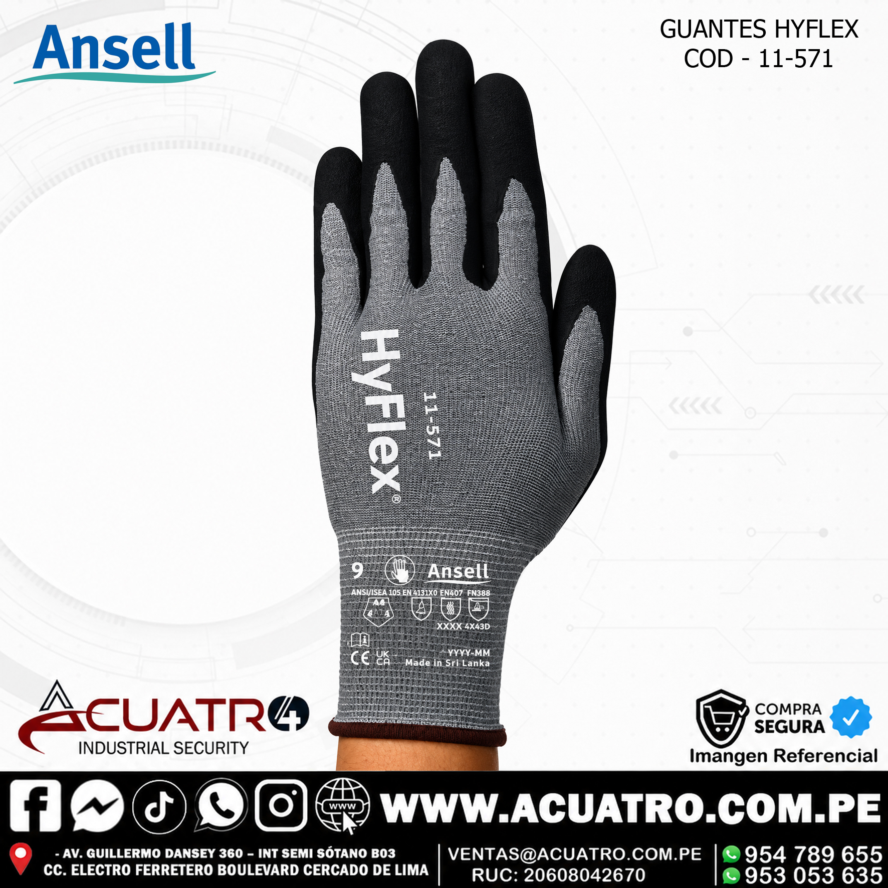 GUANTES DE SEGURIDAD HYFLEX COD 11-571