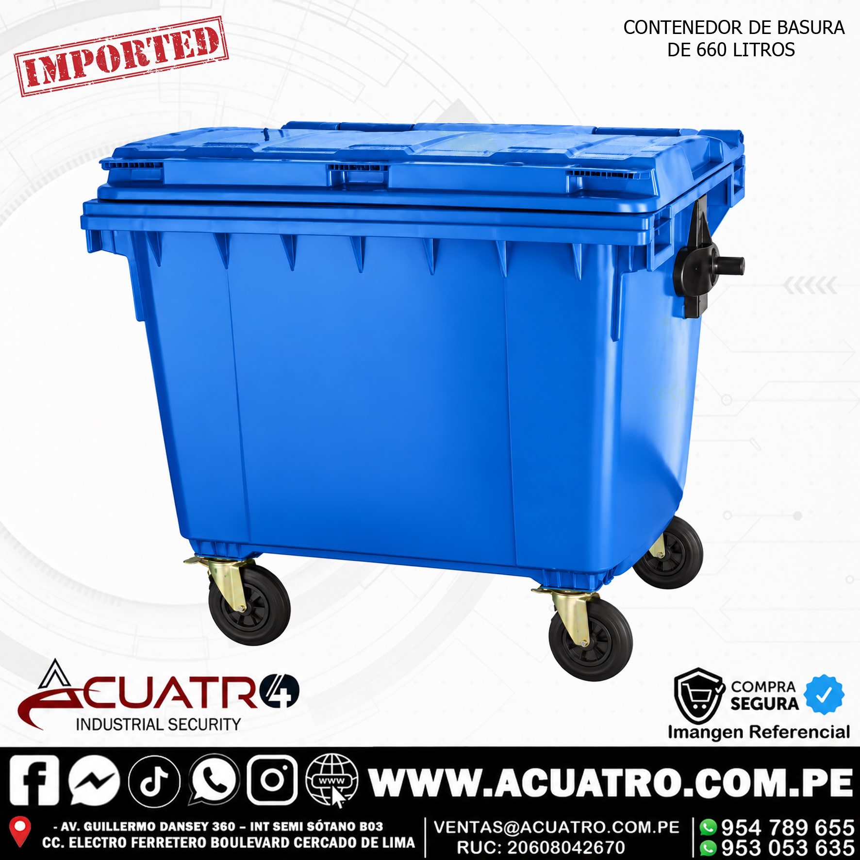 381 CONTENEDOR DE BASURA DE 660 LITROS COLOR AZUL - Image 1